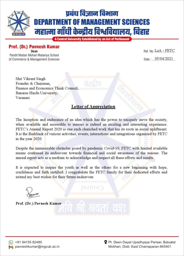 Letter of Appreciation